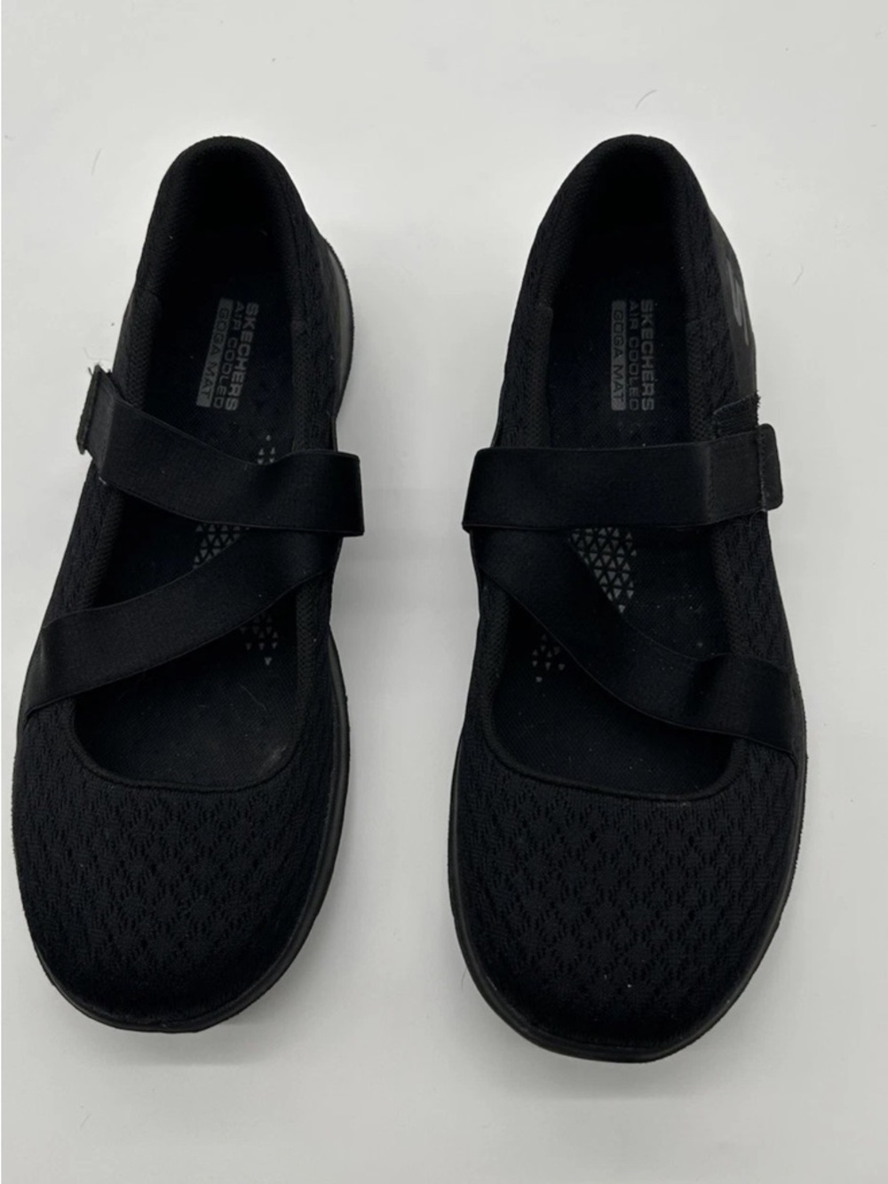 Skechers Black Cross-Strap Knit Slip-On Flats